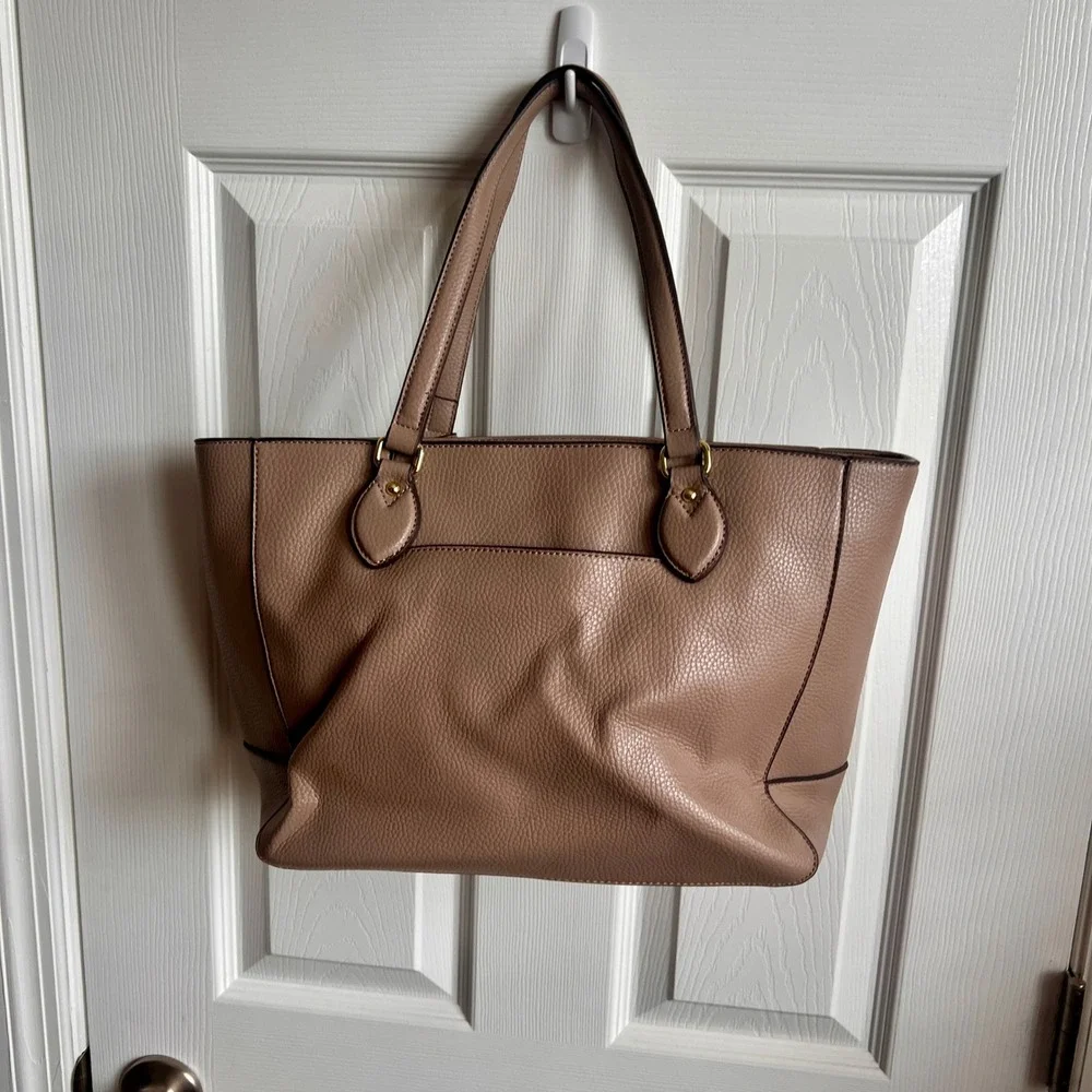 Anne Klein Tote Bag, Faux Leather, Lion Logo,‎ Tassel Charm, Taupe